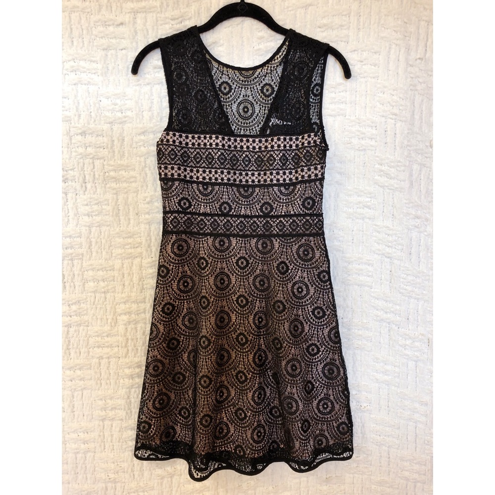 NWT New Zara Woman Lace Dress Black Nude Party Mini XS